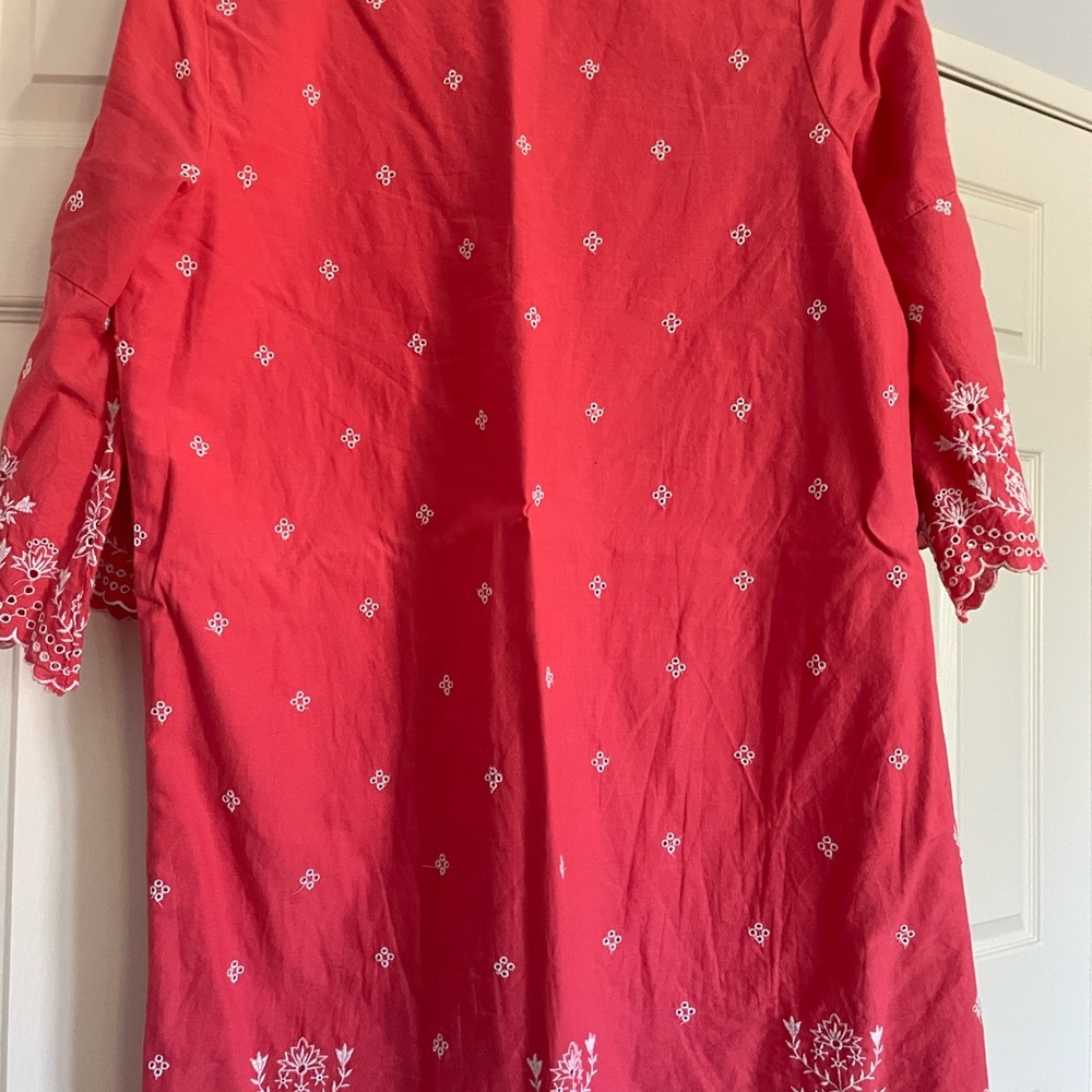 GAP Coral Red Embroidered V-Neck Tunic - Picture 3 of 4